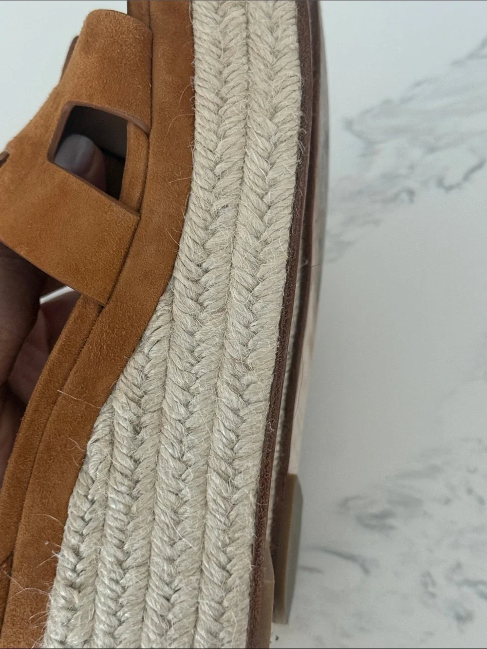 Hermes Tan Suede Espadrille Wedge size 38 Sandals
